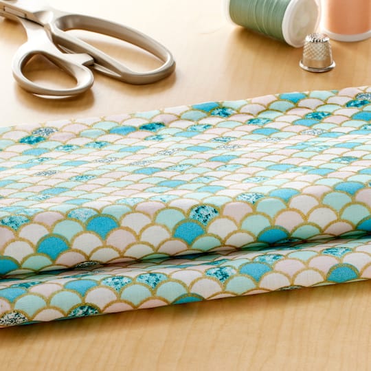 Blue & White Scales Cotton Fabric by Loops & Threads™
